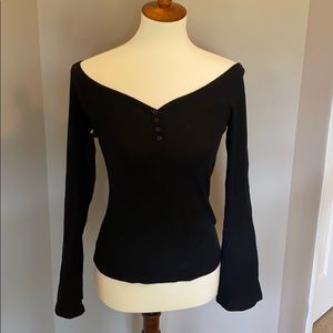 Ribbed Boston Proper Henley with bell sleeves